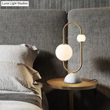 Modern Gold Led Nightstand Lamp With Frosted Glass Shades Marble Dome Base 2 Heads