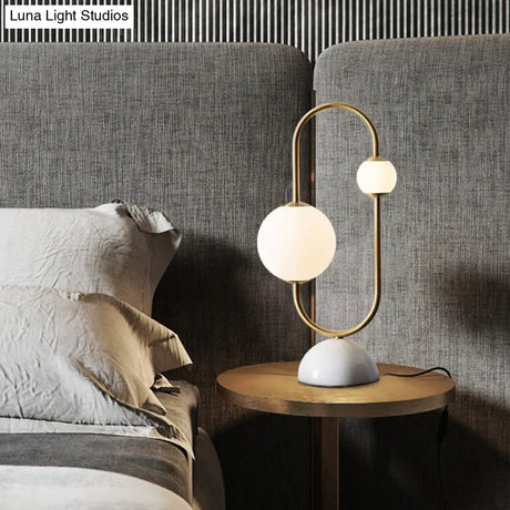 Modern Gold Led Nightstand Lamp With Frosted Glass Shades Marble Dome Base 2 Heads