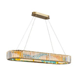 Modern Gold Led Pendant Lamp - K9 Crystal Ring Shaped Chandelier With Abstract Print / Oval