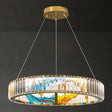 Modern Gold Led Pendant Lamp - K9 Crystal Ring Shaped Chandelier With Abstract Print / Round