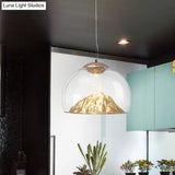 Modern Gold Led Pendant Light With Clear Glass Hemisphere And Lava Bottom Warm/White