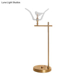Modern Gold Led Table Lamp With Bird Opal Glass Shade - Right Angle Arm Desk Light