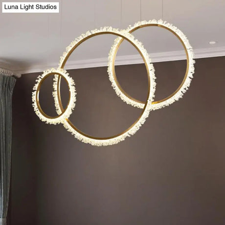 Modern Gold Loop Crystal Beaded Pendant Chandelier - Led Hanging Lamp Kit With Multiple Size Options