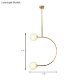 Modern Gold Metal C Pendant Light With Milk Glass Shade - 2-Light Suspended Lamp