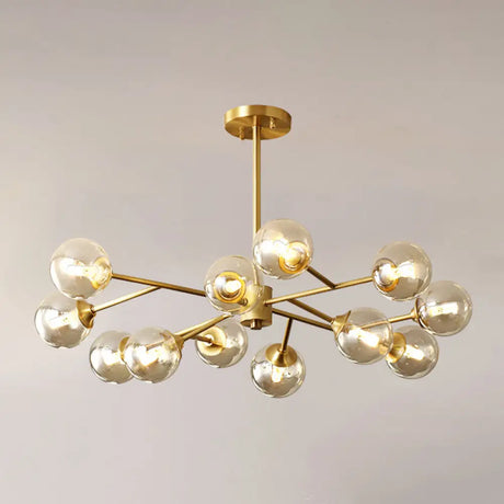 Modern Gold Metal Chandelier With Amber Glass Shade For Bedroom Ceiling 12 /