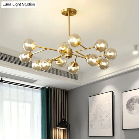 Modern Gold Metal Chandelier With Amber Glass Shade For Bedroom Ceiling