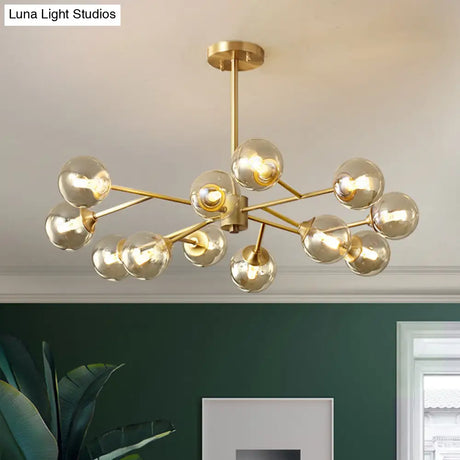 Modern Gold Metal Chandelier With Amber Glass Shade For Bedroom Ceiling