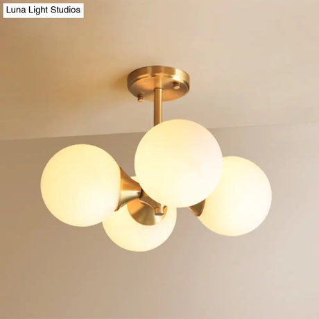 Modern Gold Metal Chandelier With Opal Glass Shade - 4-Light Ceiling Fixture For Bedroom
