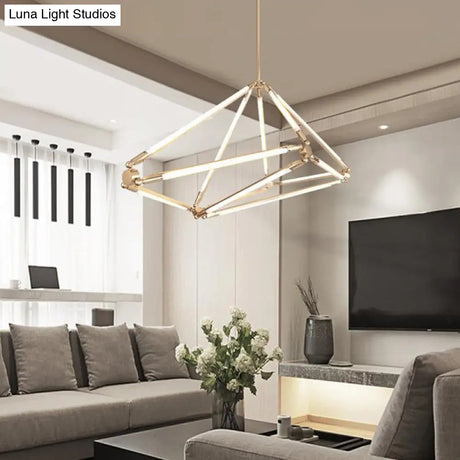 Modern Gold Metal Led Chandelier With Diamond-Frame Ceiling Light