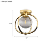 Modern Gold Metal Semi Flush Mount Ceiling Light For Bedroom With Clear Glass Shade