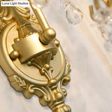 Modern Gold Metal Wall Sconce Light With Crystal Drop - 1 Corridor