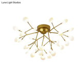 Modern Gold Multi - Head Semi Flush Ceiling Light For Hotels - Creative Plant - Shaped Metal Fixture