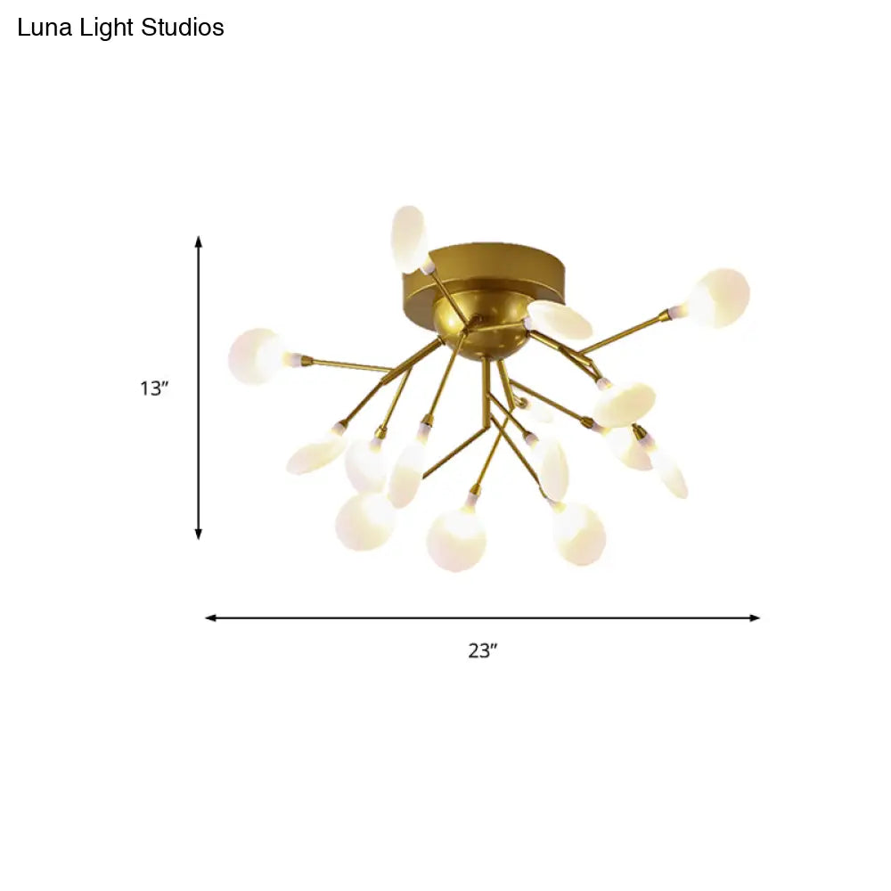 Modern Gold Multi - Head Semi Flush Ceiling Light For Hotels - Creative Plant - Shaped Metal Fixture