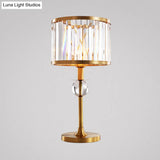 Modern Gold Nightstand Lamp With Hand-Cut Crystal Drum Shade For Living Room