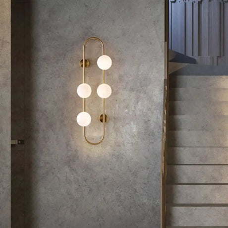 Modern Gold Oblong Sconce Wall Light With 4-Metal Heads And Milky Glass Shade