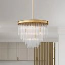 Modern Gold Pendant Chandelier Light With Tiered Clear Crystal Shade - 6/8 Bulb Restaurant Fixture
