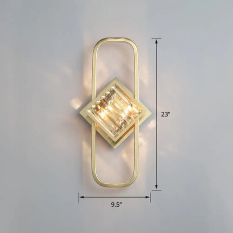 Modern Gold Quad Crystal Wall Sconce Light For Stairs / Square Plate