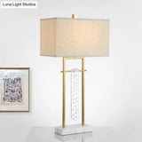 Modern Gold Reading Lamp: Fabric Rectangle Task Lighting 1 Head With Marble Base