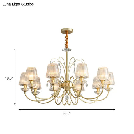 Modern Gold Ribbed Glass Cone Chandelier With 6/8/10 Lights - Elegant Hanging Ceiling Light For