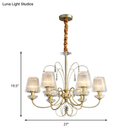 Modern Gold Ribbed Glass Cone Chandelier With 6/8/10 Lights - Elegant Hanging Ceiling Light For