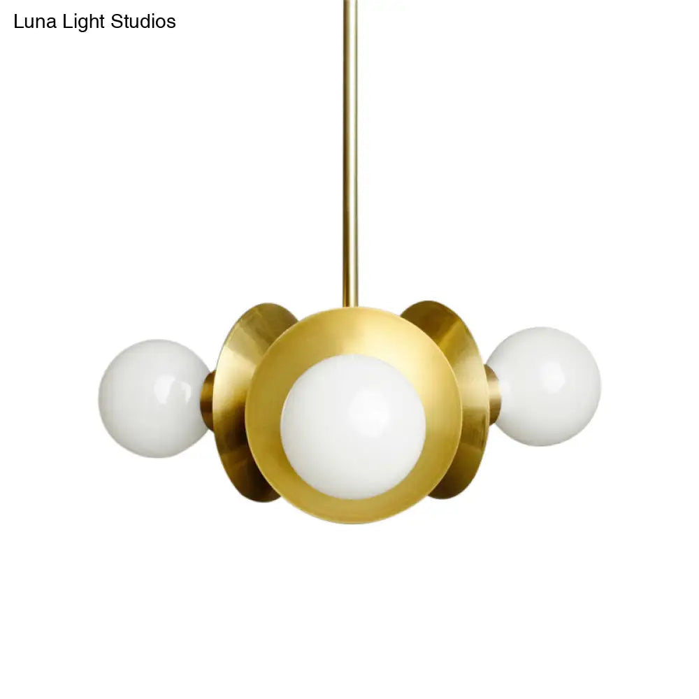 Modern Gold Round Ceiling Chandelier With 3 Bulbs Stylish Metal Hanging Light For Dining Room