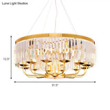 Modern Gold Round Chandelier With Rectangular-Cut Crystal Ceiling Light - 6/8/12 Lights