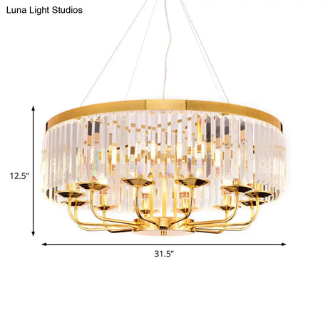 Modern Gold Round Chandelier With Rectangular-Cut Crystal Ceiling Light - 6/8/12 Lights
