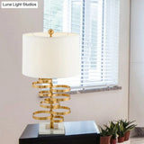 Modern Gold Round Task Lighting Desk Lamp With Fabric Shade