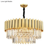 Modern Gold Round Tri-Prism Crystal Pendant Chandelier Light