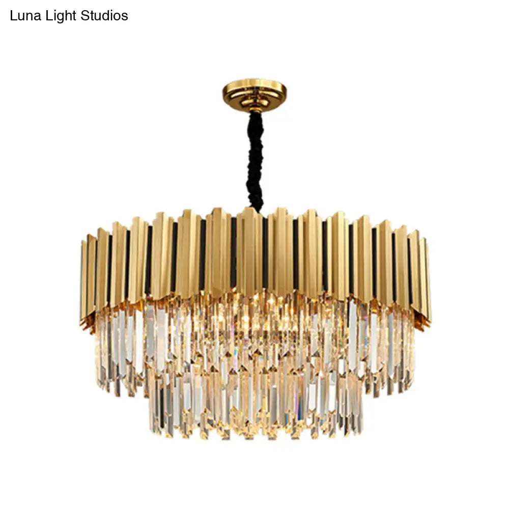 Modern Gold Round Tri-Prism Crystal Pendant Chandelier Light