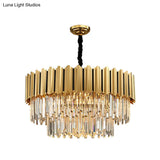 Modern Gold Round Tri-Prism Crystal Pendant Chandelier Light