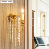 Modern Gold Sconce Light: 1/2 Lights Corridor Wall Lamp With Elegant Metal Candle Design And Crystal