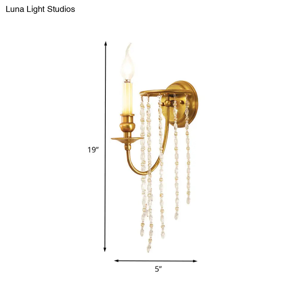 Modern Gold Sconce Light: 1/2 Lights Corridor Wall Lamp With Elegant Metal Candle Design And Crystal