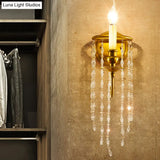 Modern Gold Sconce Light: 1/2 Lights Corridor Wall Lamp With Elegant Metal Candle Design And Crystal