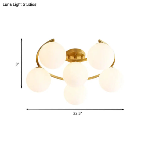 Modern Gold Semi Flushmount Led Lamp With Cream Glass & Moon Design - 3/6/8-Light Flush Mount
