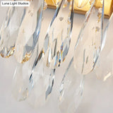 Modern Gold/Smoke Grey Round Wall Mount Lighting With Clear Crystal Teardrop - 2 Bulb Lamp