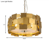 Modern Gold Square Panel Hanging Light Kit - 6 Bulb Metallic Drum Ceiling Chandelier