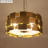 Modern Gold Square Panel Hanging Light Kit - 6 Bulb Metallic Drum Ceiling Chandelier