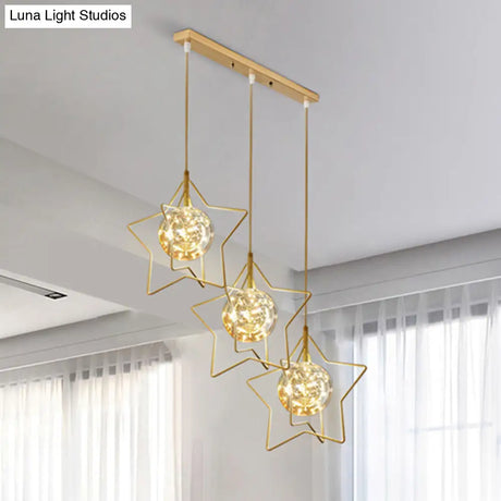 Modern Gold Star Cluster Pendant With Clear Glass Led Lights - Ideal For Restaurants