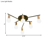 Modern Gold Starburst Semi Flush Ceiling Light Fixture With White Glass Shade - 6/8/10-Head