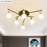 Modern Gold Starburst Semi Flush Ceiling Light Fixture With White Glass Shade - 6/8/10-Head