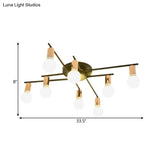 Modern Gold Starburst Semi Flush Ceiling Light Fixture With White Glass Shade - 6/8/10-Head