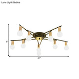 Modern Gold Starburst Semi Flush Ceiling Light Fixture With White Glass Shade - 6/8/10-Head