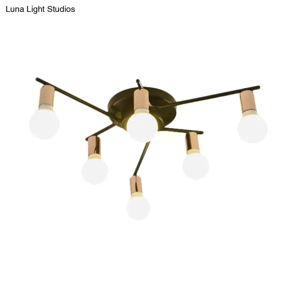 Modern Gold Starburst Semi Flush Ceiling Light Fixture With White Glass Shade - 6/8/10-Head