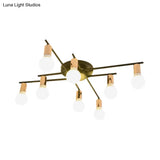 Modern Gold Starburst Semi Flush Ceiling Light Fixture With White Glass Shade - 6/8/10-Head
