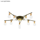 Modern Gold Starburst Semi Flush Ceiling Light Fixture With White Glass Shade - 6/8/10-Head