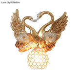 Modern Gold Swan Wall Sconce With Crystal Shade - 1-Light Bedroom Lighting
