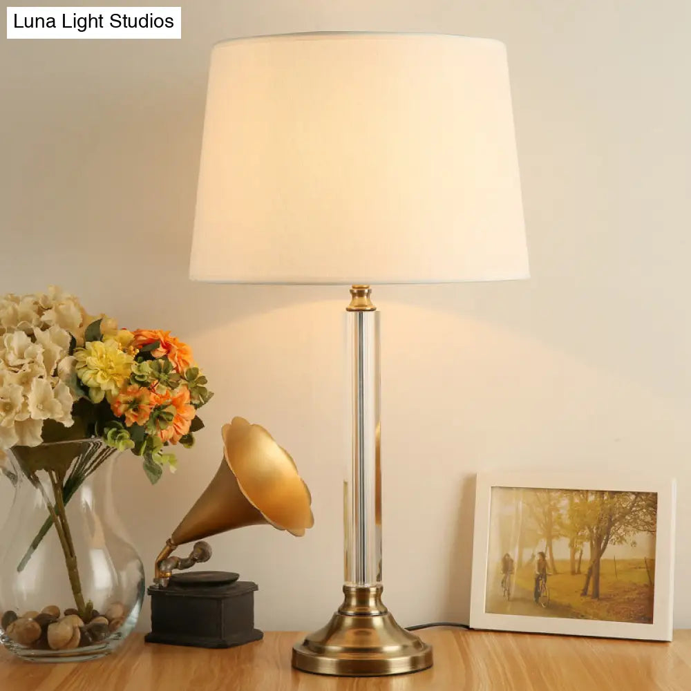 Modern Gold Table Lamp With Fabric Shade - Stylish Tapered Drum Design Desk Or Bedside Lighting
