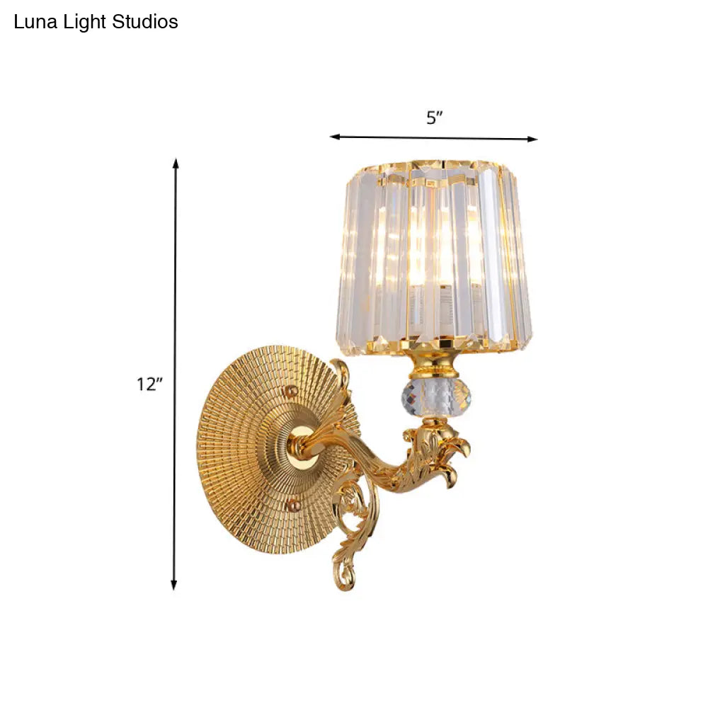 Modern Gold Tapered Wall Light Fixture - Elegant Crystal Block Sconce For Bedroom 1/2 Lights