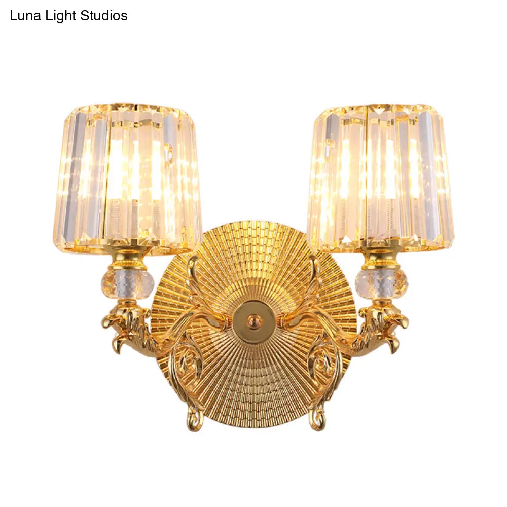 Modern Gold Tapered Wall Light Fixture - Elegant Crystal Block Sconce For Bedroom 1/2 Lights